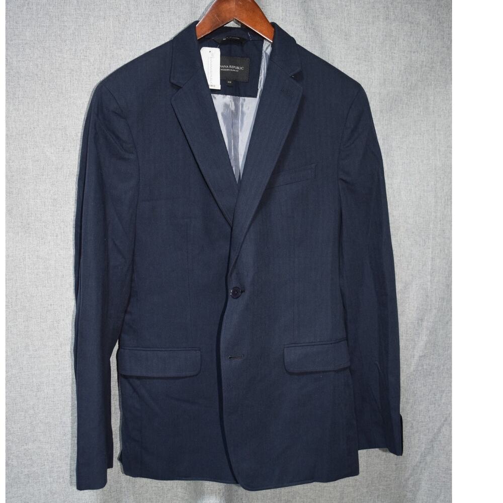 Banana Republic Modern Slim Fit Navy Blazer 42R Cotton Blend NWT
